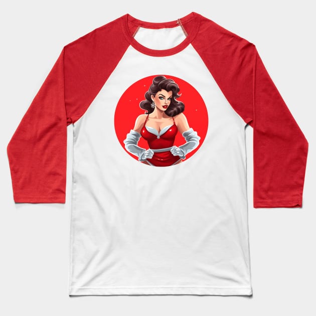 Christmas Pinup Girl Baseball T-Shirt by The Little Store Of Magic